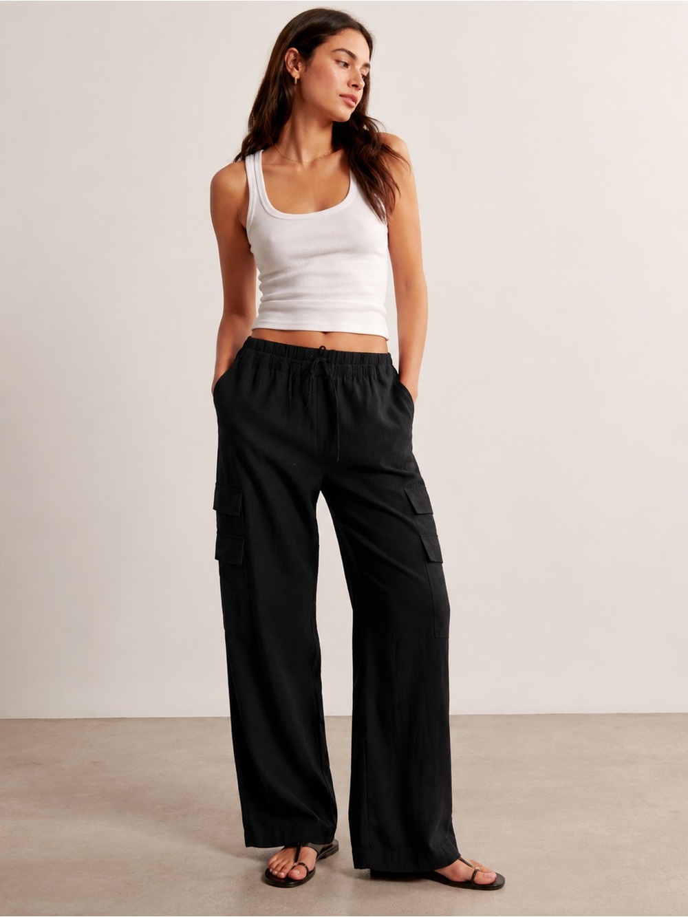 A&F Linen Blend Cargo Pull On Pants - Picture 1 of 3